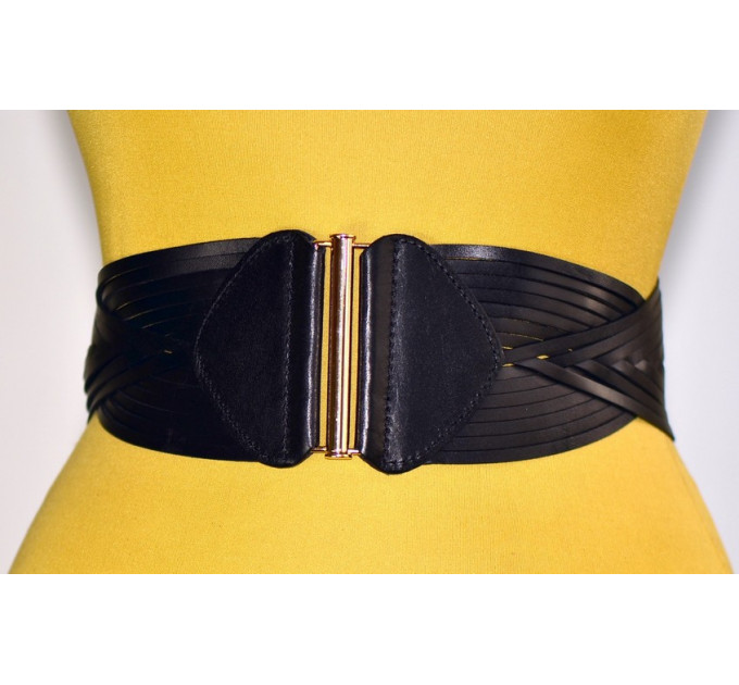 Женский ремень-резинка кожаный KR80-002 черный